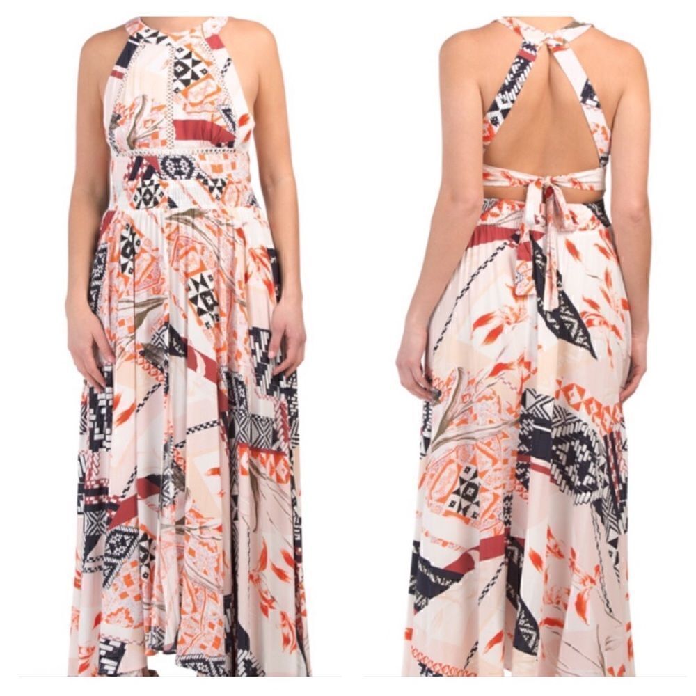 Able the Label smocked Vienna multi colored maxi long dress XS